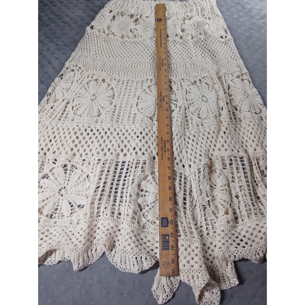 Liv Los Angeles Cream Cotton Crochet Maxi Skirt Floral Boho Tiered L - Picture 4 of 6